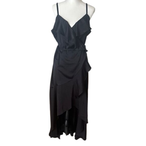 Eloquii True Wrap Dress RufFle Strapy Size 16 Plunge Neck High Low Satin Fairy - Picture 2 of 8